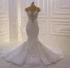 2024 Luxueux cristal perlé sirène robes de mariée Vintage arabe Dubaï 3D fleurs grande taille robe de mariée robe de mariage personnalisé