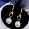 Dangle Earrings 10-11MM White Freshwater Pearl Coin Pendant 18K Year Beautiful Easter Cultured Classic Jewelry Holiday Gifts