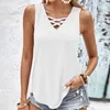 Stay Cool and Trendy this Summer with this V-Neck Knitted Tank Top for Women with a Beautiful Cross Tie Design - Perfect for Casual Wear! AST283180