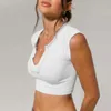 Kvinnor BLOUSES 2023 Spring Women T-shirt V-ringen Flying Sleeve Ribbed Crop Top Lady Slim Fit Solid Color Summer Short Streetwear