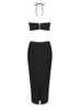 Casual Dresses Women Summer Sexy Halter Backless Hollow Out Split Midi Black BodyCon Bandage Dress 2023 Elegant Evening Club Party