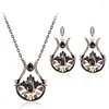 Pendant Necklaces 2023 Korean Fashion Jewelry Long Chain Crystal Rhinestone Flower Vase Necklace Earrings Set For Women Girls Accessories