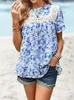 Damenblusen KHALEE YOSE Floral Boho Vintage Bluse Shirt Patchwork Chiffon O-Ausschnitt Sommer Urlaub Strand Frauen Casual Damen Tops