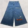 الجينز للسيدات JNCO الرجعية الهيب هوب نمط الأزرق كبير الجيب فضفاض هاراجوكو غير قوطي عريض الساق سراويل التزلج