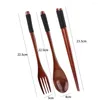 Set di stoviglie Regalo giapponese in legno naturale fatto a mano da cucina Posate Forchetta Bacchette Cucchiaio Set Utensili da tavola