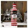 Juldekorationer Juldekorationer 2st 11x30 cm vinflaskväskor stickade ränder Santa Claus Snowman Elk Gift Holder Xmas Ye Dh5xy