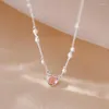 Catene 925 Sterling Silver Pink Heart CryStal Collane femminili per le donne Articoli da regalo di gioielli di qualità di lusso PABEYN