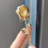 Fashion Inlaid Rhinestone Gold Color Rose Brooches For Women Luxury Design Personality Metal Brooch Lapel Pins Jewelry Gifts