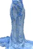 Robe de mariée de luxe en tulle français et dentelle, tissu à paillettes et perles, 4,5 m, pour femmes africaines, fête de mariage, haute qualité, style nigérian moderne en vente, 2023, KY-3067