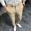 Men's Suits 2023 Men Dress Pants Summer Fashion Dark Green Mens Suit Pure Color Business Slim Fit Office Tight Cropped