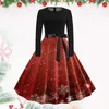 Casual Dresses Retro Christmas Women 2023 Winter Robe Swing Pinup Belted Vintage Snowflakes Print Xmas Costumes 50s 60s Party Dress