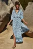 Robes de travail femmes ensembles col en v haut court fendu jupes longues plage Maxi costume imprimé fleuri été Sexy deux pièces ensemble