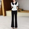 Women's Two Piece Pants Women Casual Small Top Flare Wide Leg Suit 2023 Summer Versatile Fashion Korean Set Female Office Clothing