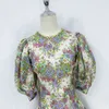 Robe de créateur australienne à imprimé floral, col rond, manches bouffantes, mini robe