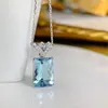 Anhänger Halsketten Zierliche weibliche Aqua Blue Halskette Charm Silber Farbe Kette Niedliche quadratische Zirkon Stein Hochzeit für Frauen