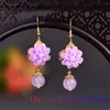 Dangle Earrings Purple Jade Flower Natural Talismans Luxury Jewelry Chalcedony Gemstone Women Designer Charm Vintage 925 Silver Gift