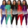 Kvinnors tvådelar Pants 2023 Set Women Fashion Gradient Print Bodycon Tracksuit Short Sleeve Top Biker Joggers Outfits Matching