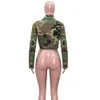 Misturas de lã feminina manga longa grande bolso curto jaqueta verde camo impressão outwear outono casual oversize casaco rua carga colheita topo rua 231102