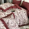 Set di biancheria da letto All'ingrosso Stile pastorale vintage Cotone a fibra lunga 4 pezzi Set Copripiumino puro stampato Lenzuolo di alta qualità