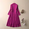 캐주얼 드레스 유럽과 미국 여성 의류 2023 스프링 새 비즈 브로치 긴 소매 보라색 패션 주름 드레스 xxl