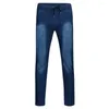 Männer Jeans Skinny Ripped Männer Kordelzug Elastische Taille Denim Lange Hosen Hosen Dünne Streetwear Casual Mit Taschen 2023