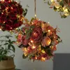 Christmas Decorations Artificial Peony Flower Ball Fabric Silk Hydrangea Rose Flower Wreath For Christmas Tree Wedding Party Pendant Wall Light Decor 231101