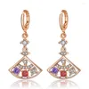 Dangle Earrings Light 10 G Drop Fan Sector Like Family Together Warm Copper With Good Quality Fine Shape Zircon Plated