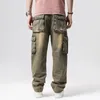 Men's Jeans Men's Straight Denim Cargo Pants Biker Men Baggy Loose Blue With Side Pocket Hip Hop Skate