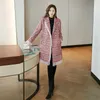 Kvinnors ull blandar stil ol väv tweed coat kvinnor elegant mode medium lång tofsjacka England stil röd rutig rak outwear kvinnlig s-l 231102