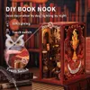 Doll House Accessories Cutebee DIY Book k Kit Dollhouse Bookshelf 3D Wooden Miniature Bookk With Touch Light Dust Cover Toys Gifts 231102