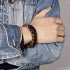 Link Bracelets Stainless Steel Natural Tiger Eye Stone Black Gallstone Bracelet Hand-woven Agate Three-in-one Men's Personality Charm