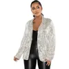 Kvinnorjackor Gold Silver Sequin Blazer Coats and Sexy Button Up Cardigan Tops Night Club Outfits for Women Party Evening Day