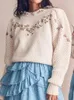Maglioni da donna Ricamo floreale Maglione lavorato a maglia Donna Vintage Pullover Autunno Inverno 2023 O-Collo Spessore caldo Maglioni moda