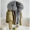 Womens Fur Faux Fur S Super كبيرة الفضة الفضية الحقيقية من طوق الفراء مع الأكمام المتماسكة الأزياء الخارجية