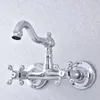 Kitchen Faucets Silver Polished Chrome Brass Wall Mounted Dual Cross Handles Bathroom Vessel Sink Faucet Mixer Taps Asf783