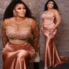 Arabic Aso Ebi Mermaid Gold Prom Dresses Beaded Crystals Sexy Evening Formal Party Second Reception Birthday Engagement