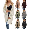 Cardigan Long en tricot pour femmes, manches ouvertes sur le devant, ourlet fendu, manteau, pull en tricot, mode automne hiver