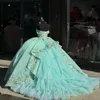 Robe romantique de Quinceanera, vert menthe, chérie, pour 15 fêtes, avec des Appliques de fleurs, robe de fête d'anniversaire