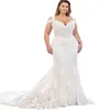 2023 Abiti da sposa a sirena lunga bohémien Applicazioni in pizzo Plus Size Corsetto avorio Abiti da sposa Boho Beach Tulle Estate Vestido De Novia