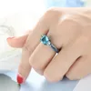 Eheringe Mode Blauer Aquamarin Topas CZ Für Frauen Schwarz Vergoldet Geburtsstein Ring Schmuck Zubehör