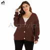 Damen Jacken Aygaiyigu Big Size Damen Winter Pullover Mäntel Plus Open Stitch Single Buttons Basic Casual Fashion Strickkleidung