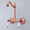 Kitchen Faucets Antique Red Copper Brass Wall Mounted Wet Bar Bathroom Vessel Basin Sink Cold Mixer Tap Swivel Spout Faucet Msf897