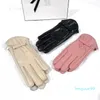 Pure Woolen Bowknot Ornament Glove Women Fashion Luxury Genuine Leather Winter Black and Beige