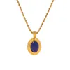 Pendant Necklaces Uworld 18k Gold Plated Stainless Steel Luxury Rope Chain Oval Shape Lapis Stone Necklace Fashion Collar Jewelry