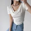 Women's T Shirts TVVOVVIN T-shirt Versatile Short Sleeve Slim Fit Sexy Open Navel Swinging Neck Solid Color Top Fashion IG26