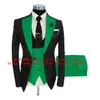 Мужские костюмы Blazers Жаккардовый черный костюм Men 3 Piece Custom Groom Wedding Tuxedo Slim Fit Pur Part