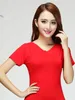 Stage Wear Solid Color Latin Dance Practice Tops Costume Women Competition Jazz V-neck Modern Top Waltz Classical Short Sleeves T-shirt