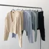 Kadın Sweaters Koreli Şık Mavi V yaka Twist Desen Uzun Kollu Örme Kazak Mahsul Üstleri Yüksek Bel İnce Mini Etek Kadın 2 PCS Takım Seti