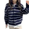 Damen Pullover QING MO Koreanische Pullover Jacke Frauen Herbst Winter Lose Beiläufige Streifen Strickjacke Pullover Beige Navy ZXF3320 231102