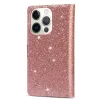 Custodia in pelle con portafoglio magnetico glitterato per iPhone 15 14 11 13 12 Pro Max XS Max XR 8 7 14 Plus Slot per carte Portafoglio Borsa con supporto magnetico Cover per telefono con cinturino da polso